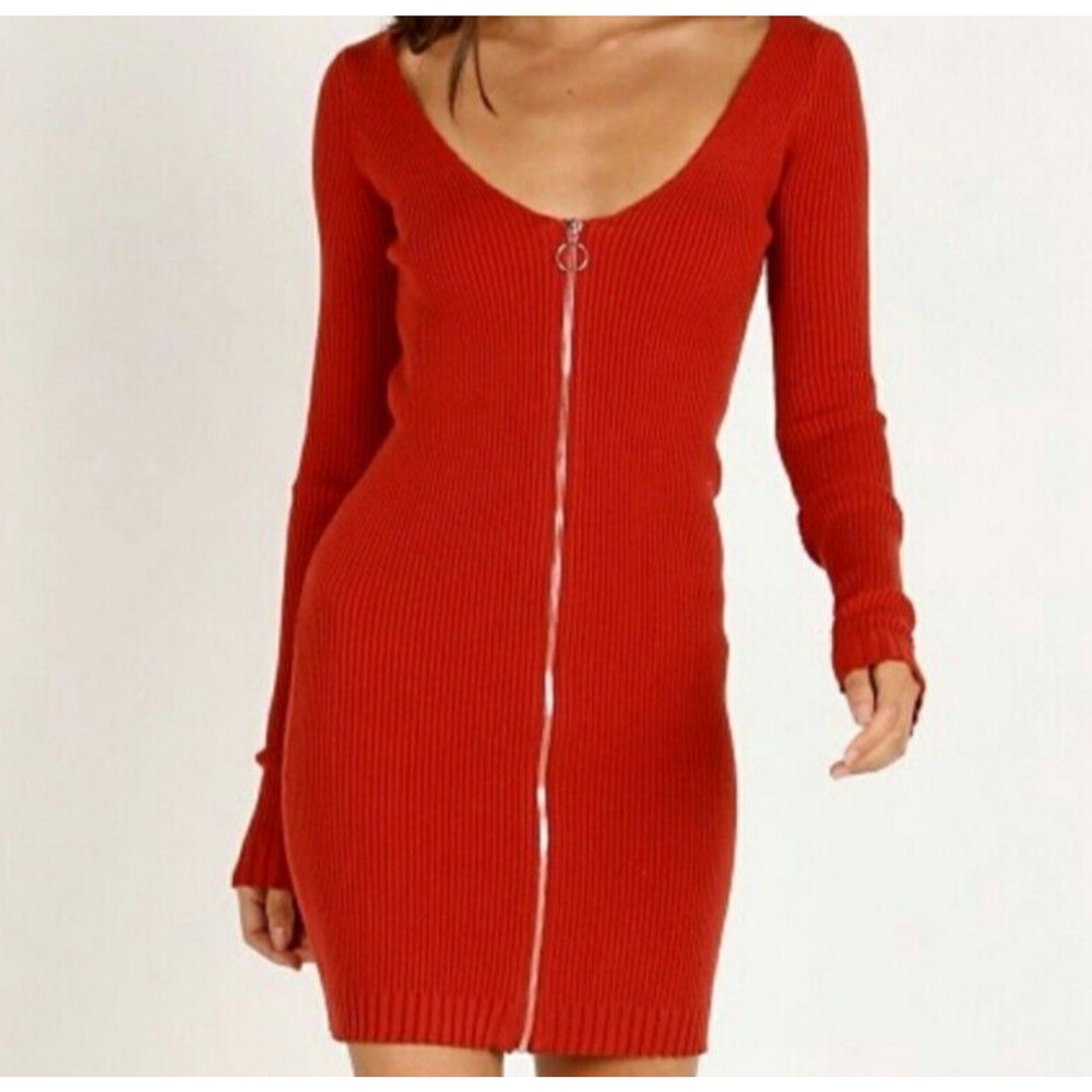 NWT For Love and Lemons Knitz Annie Zipper Mini Dress Size X Small City Chic